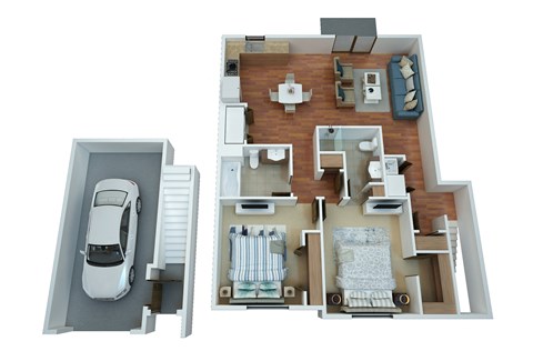 Floor plan for 2 beds, 2 baths, 1190 sqft